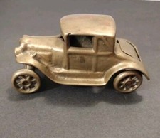 Vintage Solid Brass Ford Model T Car with Rumple Seat Rolling Wheels
