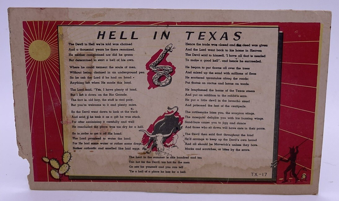 Hell In Texas Poem, Comic Humor, Vintage Postcard | eBay
