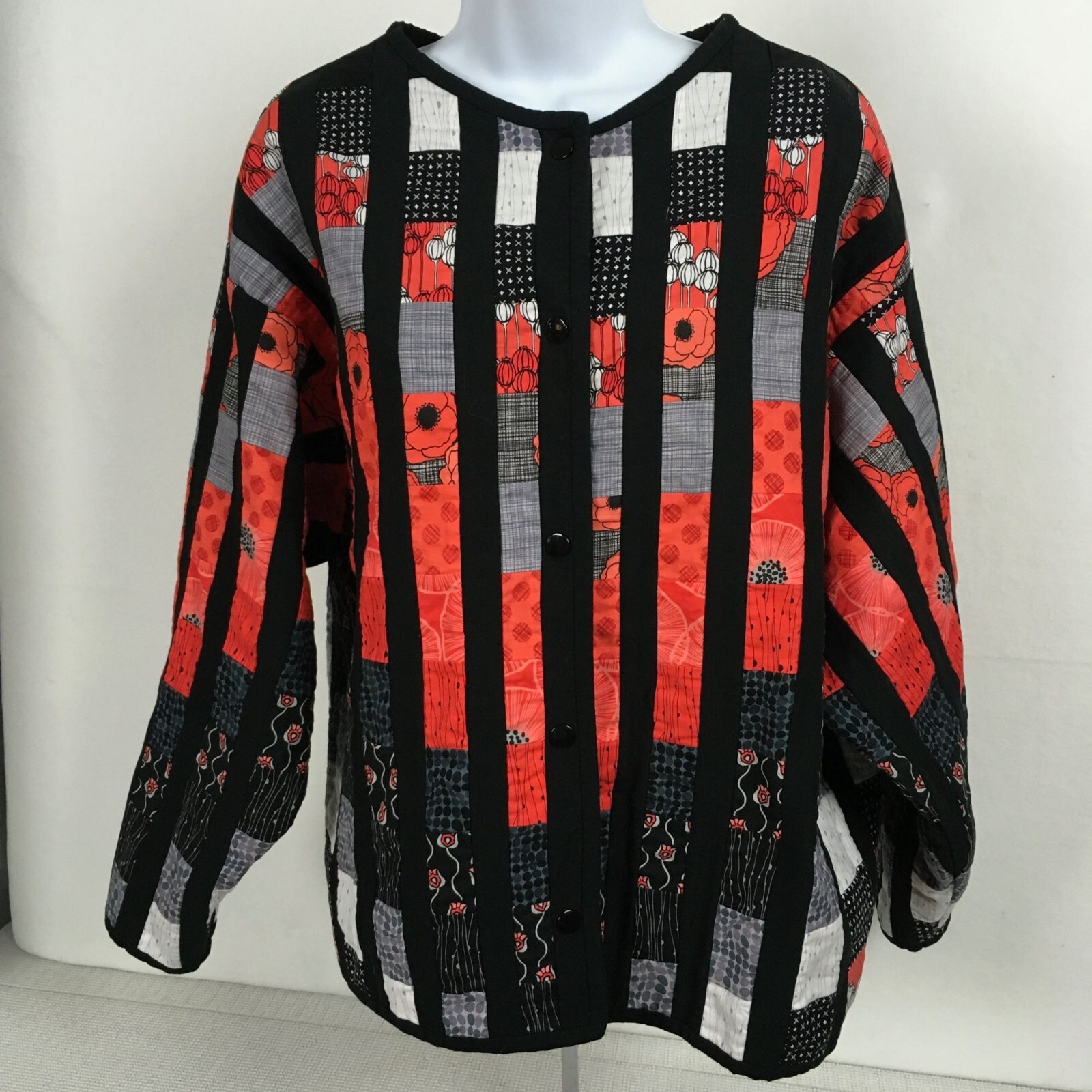 Patchwork Jacket Size L Black Red Orange Gray Whi… - image 1