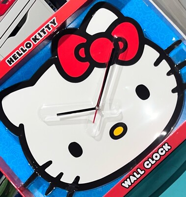 NIB Sanrio Large 20” HELLO KITTY Face Analog Wall Clock Red Bow