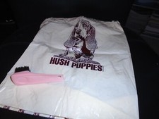VINTAGE HUSH PUPPIES PLASTIC BAG AND SHOE BRUSH PINK HANDLE