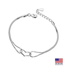 Women 925 Sterling Silver Bracelet Retro Hollow Love Heart Wrist Chain 1961