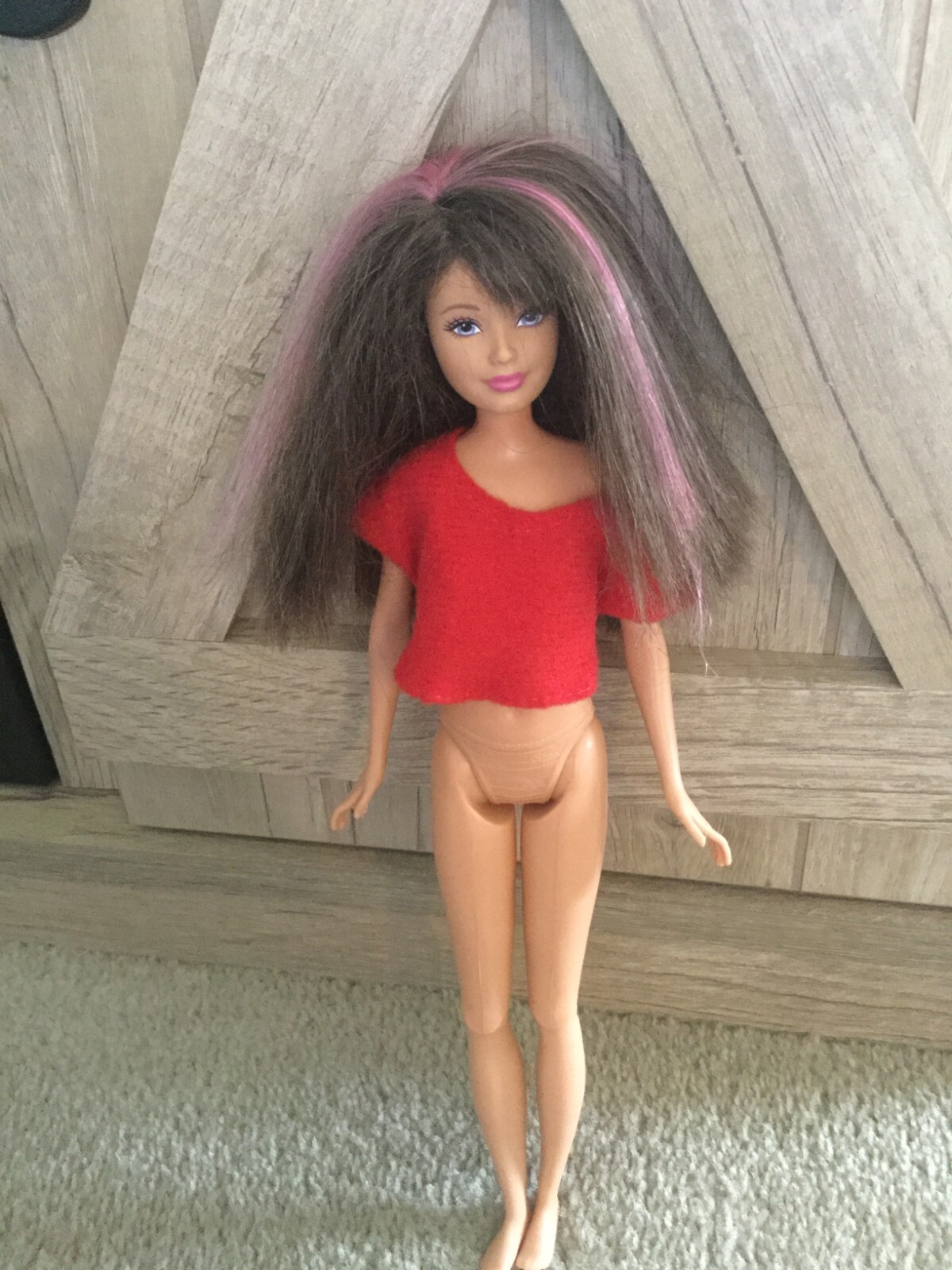 2010 Mattel Skipper Barbie Doll Hot Pink Hair Streak Articulated Knees