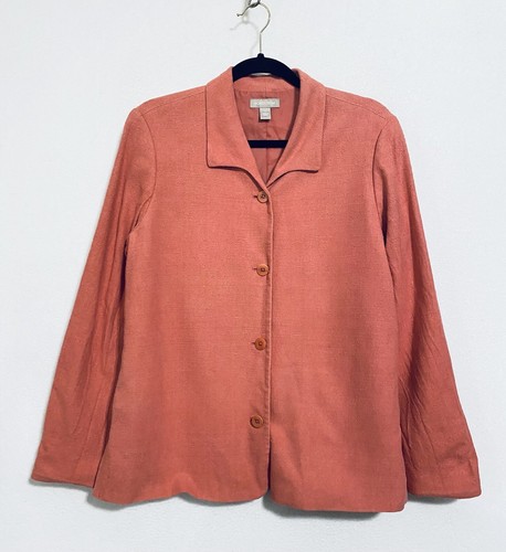 Nordstrom Blazer Womens Large Silk Noil Jacket Salmon Pink Long Sleeve Lined