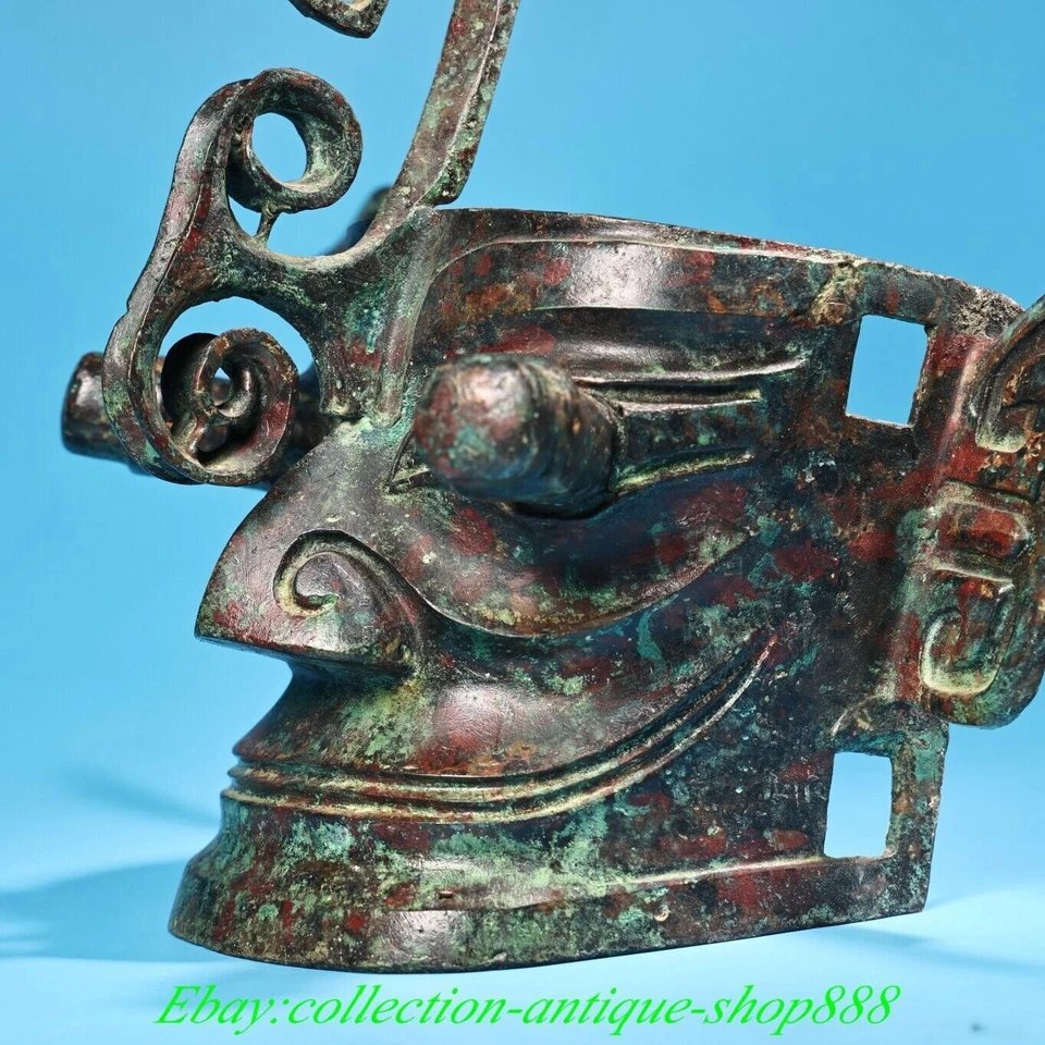 Старая китайская бронзовая посуда династии Шан люди Сан Синдуй маска статуэтка - Изображение 4 из 4