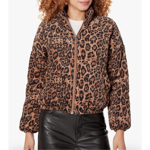 RTR Rent the Runway Animal Print Leopard Corduroy Cropped Puffer Jacket