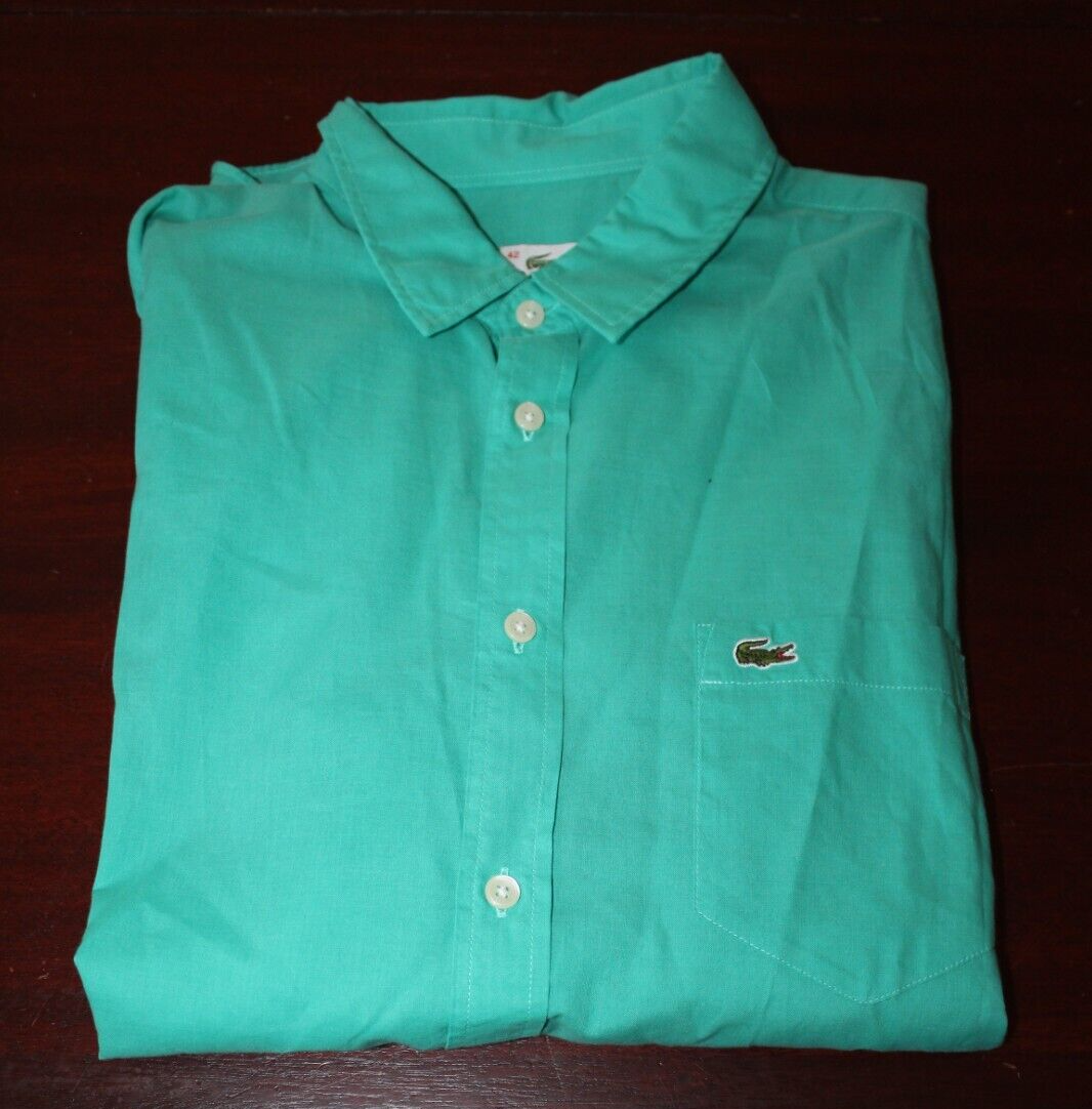 mens lacoste woven button shirt L preowned green classic alligator