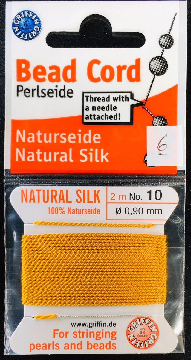 Griffin Silk Cord, Amber, Size 10, 2 meters Length, 0.9mm Thickness