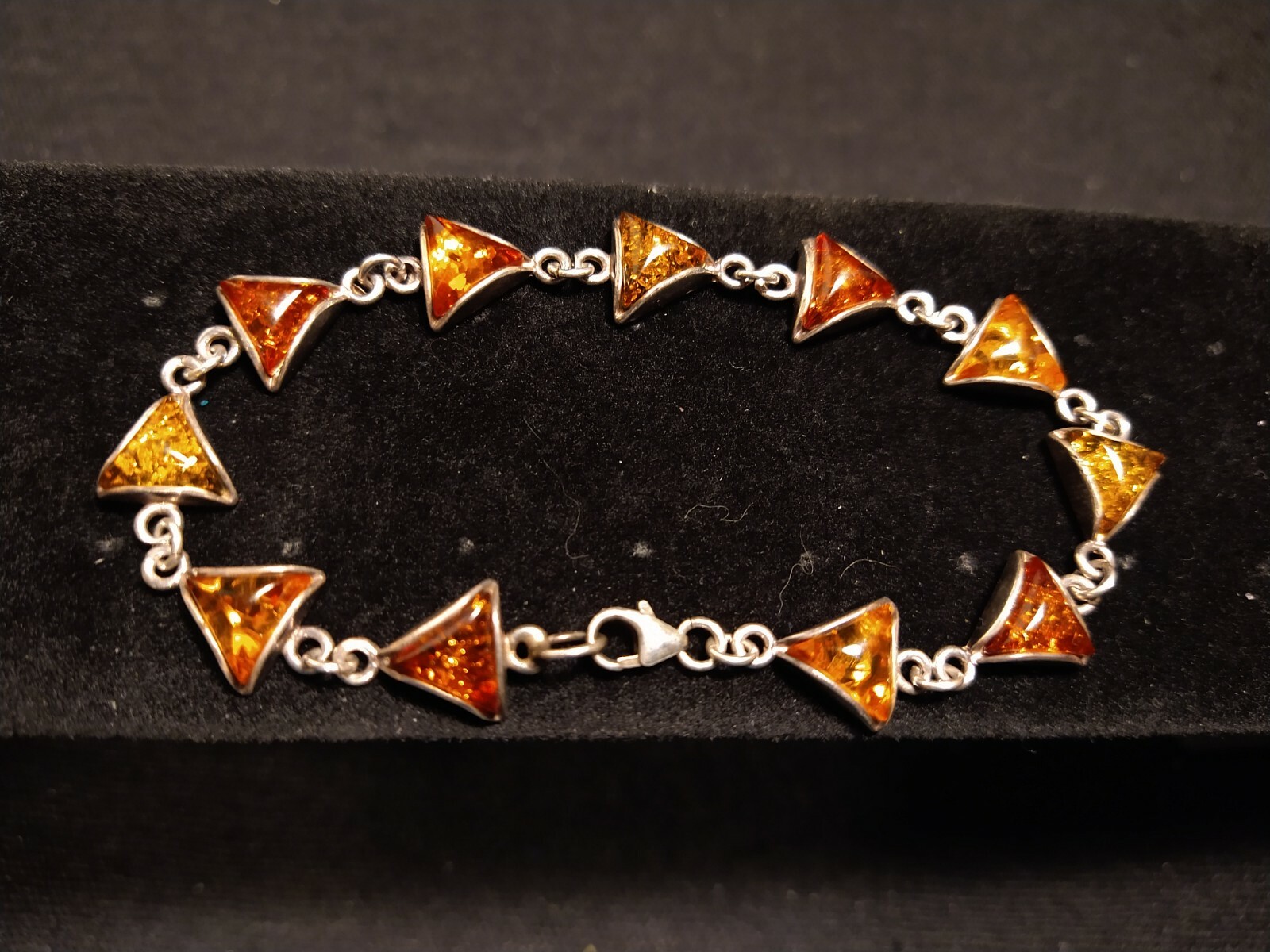 Sterling Silver Triangular Cut Amber Gemstone Bra… - image 1