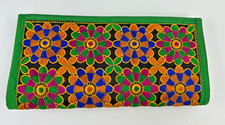 Indian Needlepoint/Embroidered Silk Wallet Clutch Floral 6 Pockets Phone Fits A