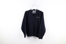 Vintage 90s Boys Large Spell Out Saint Francis Knit V-Neck Sweater Navy Blue USA