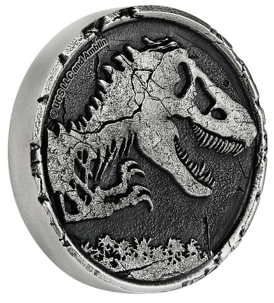 5 Dollar Jurassic World Silver Antiqued Cracked Niue Island