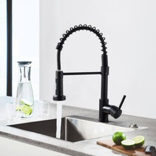 Black Commercial Kitchen Sink Faucet Pull Down Sprayer Single Handle Mixer Taps