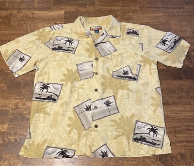 Vintage Havana Jacks Cafe Hawaiian Shirt Mens Sz L 100% Silk Beach Button Up