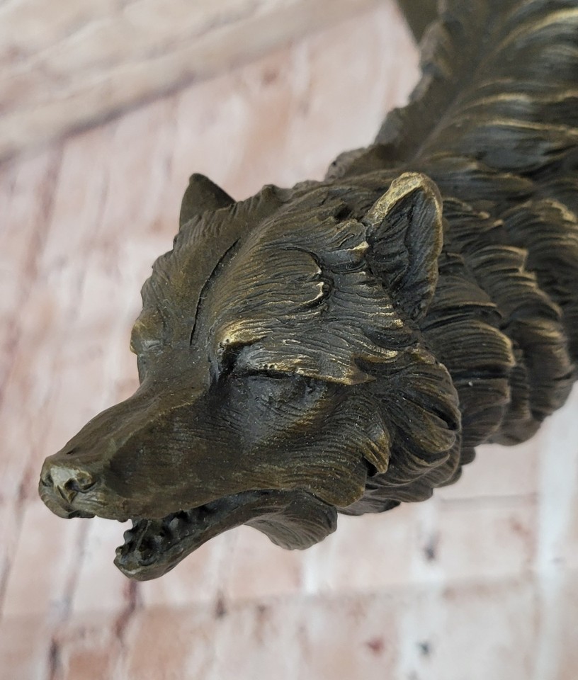 Wolf Pack Wolves Hybrid Dogs Bronze Marble Base Statue Sculpture Art