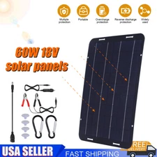 Portable Solar Panel Kits w/ USB & Car Charger 60W 18V USB Solar Charging Panel