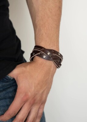 Paparazzi Rugged Roundup Brown Leather Urban Snap Wrap Bracelet. New with Tags