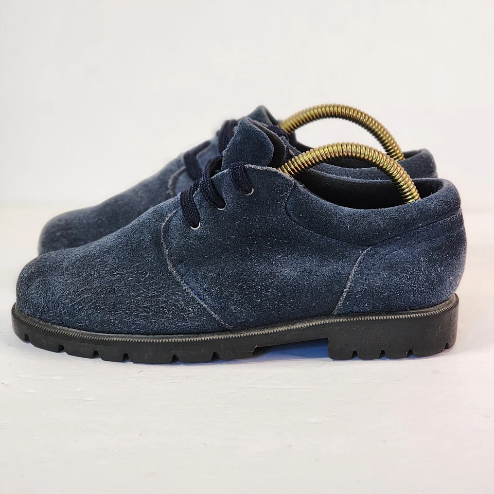 Sapato Oxford Feminino Lands End Tamanho 6.5 B Couro Camurça Azul Marinho Conforto com Cadarço - Imagem 2 de 4