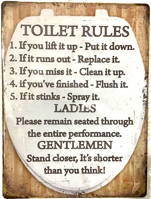 FREE SHIPPING! Buy /make OFFER B4 it s SOLD!  12x16 TIN SIGN toilet rules -A1
