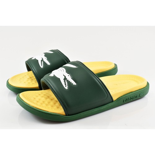 Mens Lacoste Croco Dualiste Slides Green Yellow Slip On Sandals New | eBay