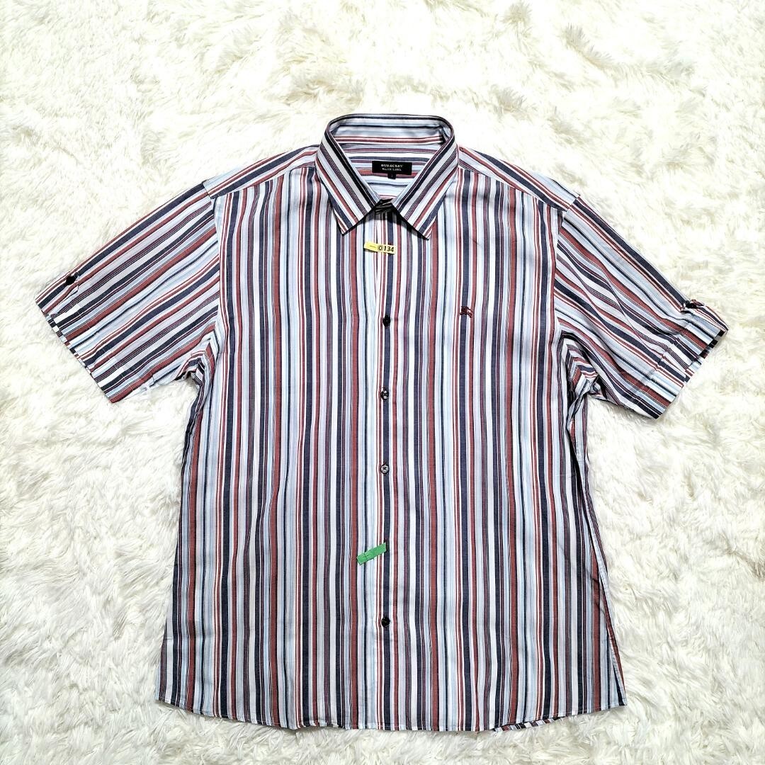 Burberry Black Label Button Shirt Striped Short sleeve Logo Men Size 3 Used