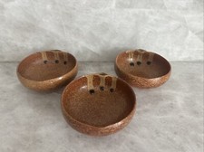 Set Of 3 Vintage Art Pottery Ceramic Bowls with Handles 4.5" X 2.5" Trinket Dish