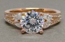 2.5Ct Round and Marquise Cut Simulated Diamond Split Shank Ring Rose Gold Plated