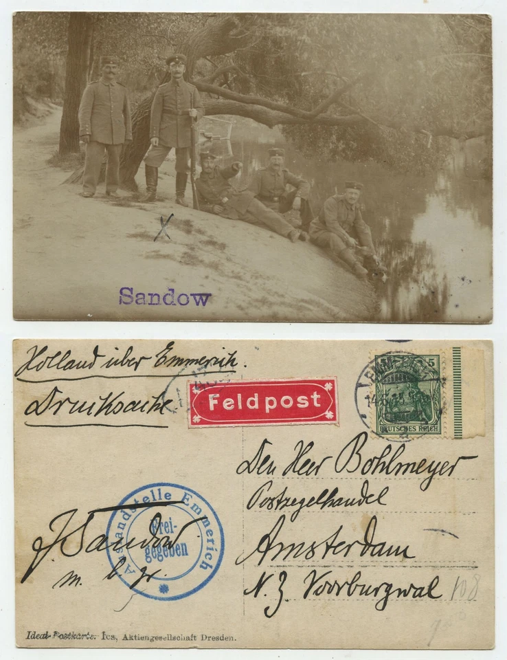 97084 - Foto/Feldpostkarte als Drucksache über Emmerich 14.6.1915 nach Amsterdam - Bild 1 von 1