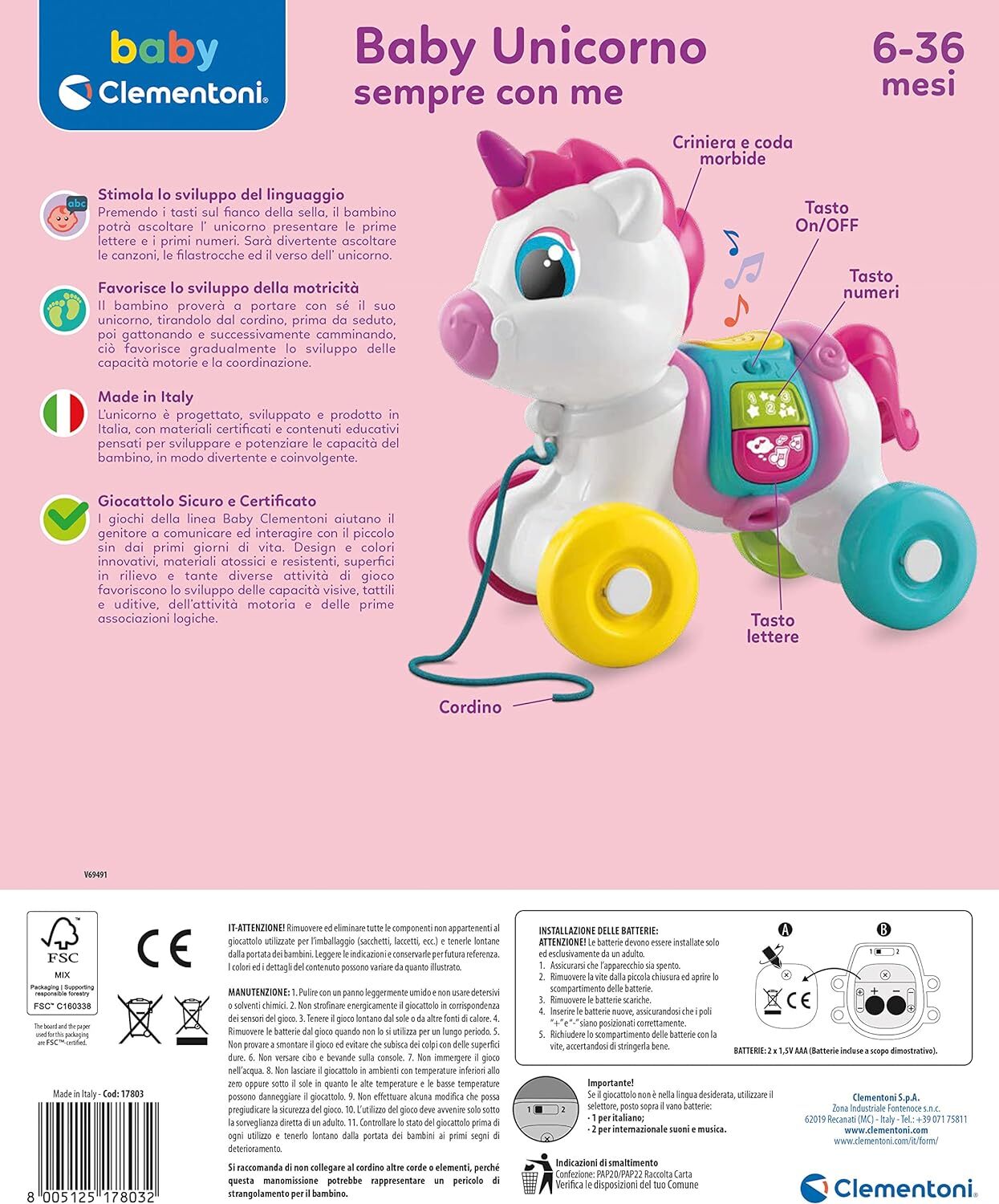 Baby Clementoni Pull Along Baby Unicorn for sale online eBay