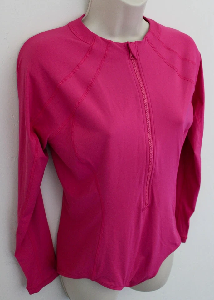 Athleta One Piece Swimsuit Rashguard Medium Pink Sun Shield Long Sleeve Surf Zip - Image 4 of 4