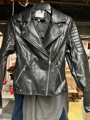 Copperose Black Faux Leather Biker Jacket Size Small 
