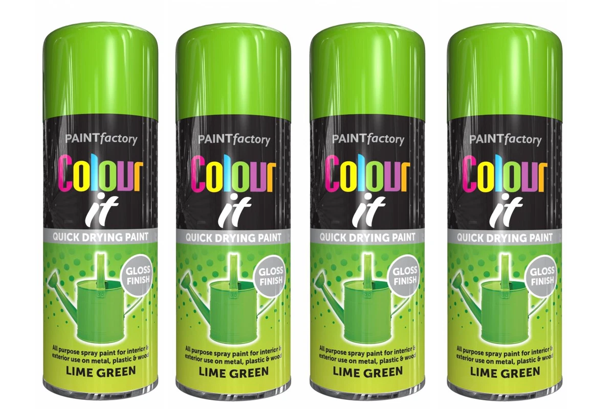4 x Lime Green Gloss Finish Spray Paint Can Household Car Van Bike 400ml