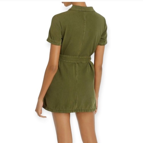 BlankNYC Women's Green Cotton Button Front Sash Belted Twill Mini Dress Size S - Picture 2 of 6