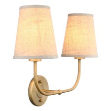 Industrial Vintage Bedside Double Arm Wall Lights Sconce Linen Fabric LampShade