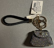 Mini Rhinestone Handbag Purse Charm Coin Keychain Keyring with Snap Opening-NEW