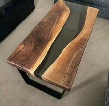 Custom Black Epoxy Table Top ,Resin Wooden River Style Center Coffee Table Top