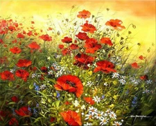 Modern Abstract Hand Painted Poppy Flower Oil Painting Wall Art Canvas Decor