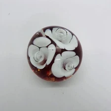 Art Glass Paperweight Vtg St Clair White Trumpet Flowers