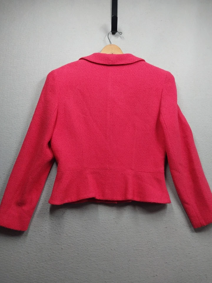 Chaqueta Blazer Kay Unger Mujer 14 Rosa Bouckle Flores Botón Lana Hecha en EE. UU. Foto 2 de 4