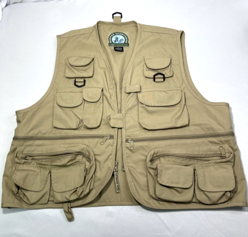 Master Sportsman Vest Mens Size L Fishing Utility Cargo Tan Rugged Outdoor Gear - Picture 1 of 11