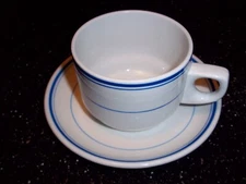 Wood and Sons Tea Cup & Saucer white with blue bands, Perfect condition.