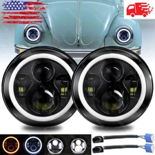 7" Inch Round LED Headlight Projector Halo Angle Eyes for VW Beetle 1967-1979