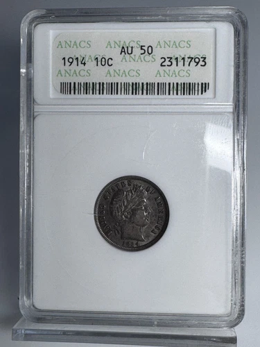 1916 Barber dime AU-50 Anacs Soapbox (Toned) !!