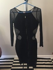 Up USA Mesh Long Sleeve Scoop Neck Zip Up Fitted Little Black Dress Size Large