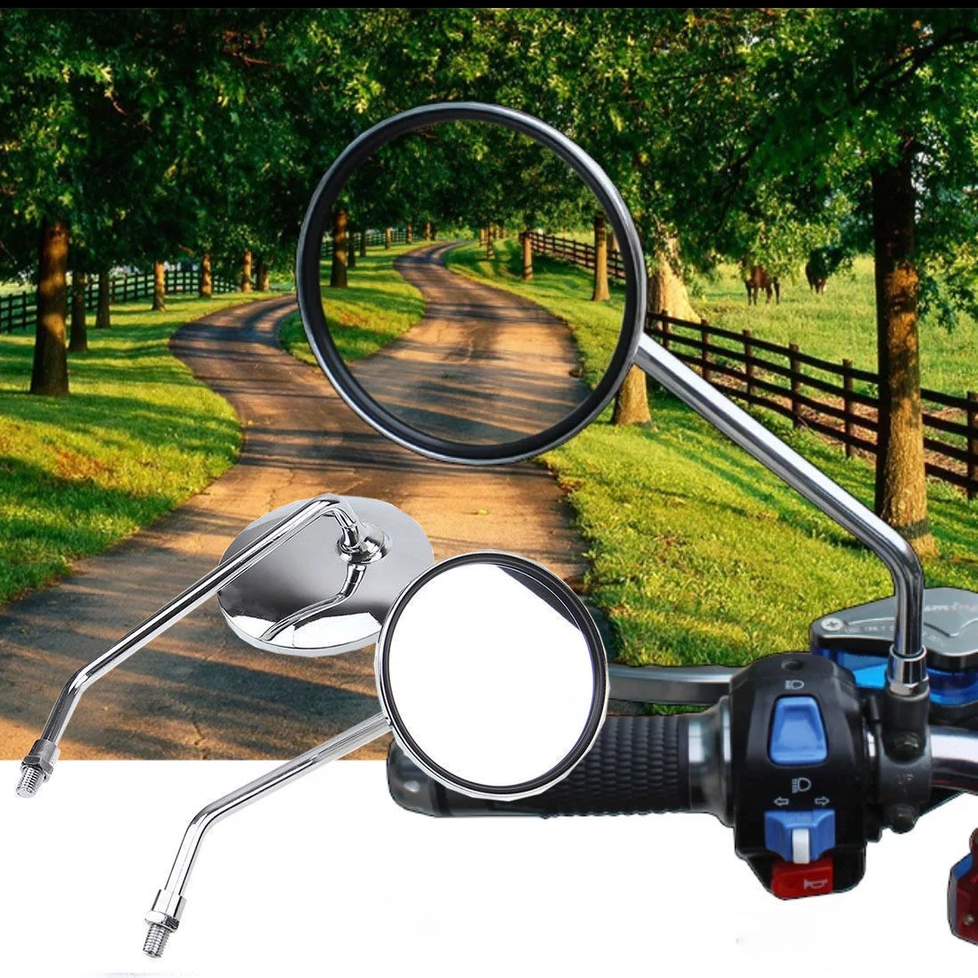 8mm Chrome Round Motorcycle Motorbike Dirt Bike Rearview Rear View
