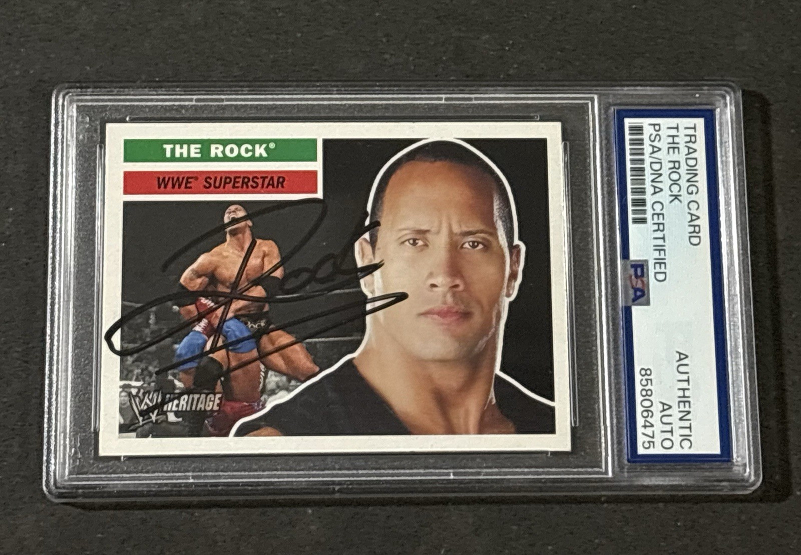 THE ROCK 2005 TOPPS HERITAGE WWE SIGNED AUTOGRAPHED CARD PSA/DNA CERTIFIED