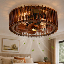 Rustic Ceiling Fan with Light, 6-Speed Reversible DC Motor Low Profile Farmhouse