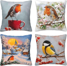 Winter Bird Throw Pillow Covers Set of 4 Decorative Soft Double Sided Print Pill