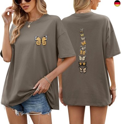 heekpek Damen Tshirt Oversize T Shirt Baumwolle Kurzarm Longshirt Sommer