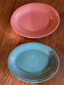 VINTAGE HOMER LAUGHLIN FIESTA ROSE/TURQUOISE PLATTERS (2)   11 1/2"  X 9"